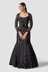 Buy_Swati Narula_Black Organza Embroidery Glass Beads Square Neck Aoide Fish Cut Gown  _at_Aza_Fashions