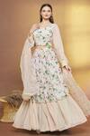 Buy_Samyukta Singhania_Peach Georgette, Net Embroidery, Sequins V-neck Floral Print Tiered Lehenga Set _at_Aza_Fashions