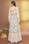 Shop_Samyukta Singhania_Peach Georgette, Net Embroidery, Sequins V-neck Floral Print Tiered Lehenga Set _at_Aza_Fashions