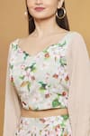 Shop_Samyukta Singhania_Peach Georgette, Net Embroidery, Sequins V-neck Floral Print Tiered Lehenga Set _Online_at_Aza_Fashions