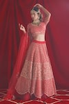 Buy Shloka Sudhakar Red Organza, Dupatta Net Zardozi And Pearl Work V Embroidered Bridal Lehenga Set at Aza Fashions Buy_Shloka Sudhakar_Red Organza, Dupatta Net Zardozi And Pearl Work V Embroidered Bridal Lehenga Set _at_Aza_Fashions