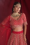 Shloka Sudhakar Red Organza, Dupatta Net Zardozi And Pearl Work V Embroidered Bridal Lehenga Set at Aza Fashions Shloka Sudhakar_Red Organza, Dupatta Net Zardozi And Pearl Work V Embroidered Bridal Lehenga Set _at_Aza_Fashions