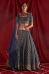 Buy_Shloka Sudhakar_Blue Organza, Dupatta Net Zardozi And Pearl Work Embroidered Bridal Lehenga Set _at_Aza_Fashions