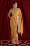 Buy_Shloka Sudhakar_Yellow Saree Crepe Embroidered And Embellished Thread U Corset & Set  _at_Aza_Fashions