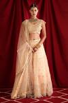 Buy_Shloka Sudhakar_Peach Organza, Dupatta Net Cutdana And Pearl Work, Floral Embroidered Lehenga Set _at_Aza_Fashions