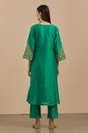 Shop_Priya Chaudhary_Green Chanderi Silk Embroidered Thread Work Notched Round Neck Kurta Set _at_Aza_Fashions