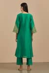 Shop_Priya Chaudhary_Green Chanderi Silk Embroidered Thread Work Notched Round Neck Kurta And Pant Set _at_Aza_Fashions