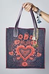 Shop_Jade by Monica and Karishma_Blue Embroidery Rory Denim Tote Bag _at_Aza_Fashions