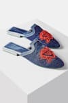 Shop_Jade by Monica and Karishma_Blue Embroidery Ena Denim Mules _at_Aza_Fashions