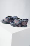 Shop_Jade by Monica and Karishma_Blue Embroidery Eleni Denim Wedges _at_Aza_Fashions