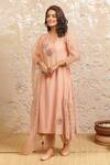 Shop_Naaz By Noor_Pink Cotton, Organza, Chanderi Floral, Sequin Round Embroidered Kurta Set _at_Aza_Fashions