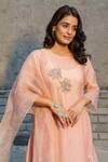 Naaz By Noor_Pink Cotton, Organza, Chanderi Floral, Sequin Round Embroidered Kurta Set _Online_at_Aza_Fashions