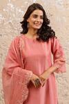 Naaz By Noor_Pink Cotton, Organza, Chanderi Scallop Round Kurta Set With Embroidered Dupatta _Online_at_Aza_Fashions