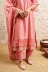 Buy_Naaz By Noor_Pink Cotton, Organza, Chanderi Scallop Round Kurta Set With Embroidered Dupatta _Online_at_Aza_Fashions