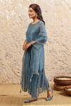 Naaz By Noor_Blue Cotton, Organza, Chanderi Floral, Sequin Round Embroidered Kurta Set _Online_at_Aza_Fashions