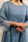Naaz By Noor_Blue Cotton, Organza, Chanderi Floral, Sequin Round Embroidered Kurta Set _at_Aza_Fashions