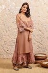 Shop_Naaz By Noor_Pink Cotton, Organza, Chanderi Floral Round Neck Kurta Sharara Set _at_Aza_Fashions