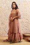 Buy_Naaz By Noor_Pink Cotton, Organza, Chanderi Floral Round Neck Kurta Sharara Set _at_Aza_Fashions