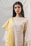 Shop_Naaz By Noor_Beige Cotton, Organza, Chanderi Thread Round Floral Embroidered Kurta Set _at_Aza_Fashions