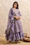 Buy_NAAZ BY NOOR_Purple Chanderi Embroidery Floral Round Neck Kurta Sharara Set _at_Aza_Fashions