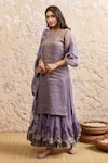 Shop_NAAZ BY NOOR_Purple Chanderi Embroidery Floral Round Neck Kurta Sharara Set _at_Aza_Fashions