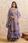 NAAZ BY NOOR_Purple Chanderi Embroidery Floral Round Neck Kurta Sharara Set _Online_at_Aza_Fashions