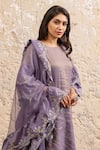 NAAZ BY NOOR_Purple Chanderi Embroidery Floral Round Neck Kurta Sharara Set _at_Aza_Fashions