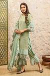 Shop_Naaz By Noor_Green Cotton, Organza, Chanderi Plain Round Sleeve Embroidered Kurta Set _at_Aza_Fashions