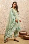 Naaz By Noor_Green Cotton, Organza, Chanderi Plain Round Sleeve Embroidered Kurta Set _Online_at_Aza_Fashions