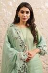 Naaz By Noor_Green Cotton, Organza, Chanderi Plain Round Sleeve Embroidered Kurta Set _at_Aza_Fashions