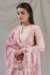 Shop_Naaz By Noor_Pink Cotton, Organza, Chanderi Plain Notched Kurta Set With Printed Dupatta _Online_at_Aza_Fashions