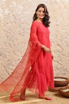 Shop_Naaz By Noor_Red Cotton, Organza, Chanderi Plain Round Neck Kurta Set _at_Aza_Fashions