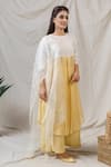 Shop_Naaz By Noor_Yellow Cotton, Organza, Chanderi Plain Round Ombre Kurta Set _at_Aza_Fashions