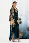 Rajdeep Ranawat_Blue Silk Velvet Printed Floral V Neck Kainat Kaftan  _Online_at_Aza_Fashions