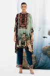 Buy_Rajdeep Ranawat_Green Silk Velvet Printed Floral Band Collar Chanel Tunic  _Online_at_Aza_Fashions