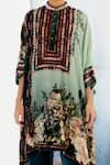 Rajdeep Ranawat_Green Silk Velvet Printed Floral Band Collar Chanel Tunic  _at_Aza_Fashions