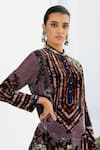 Shop_Rajdeep Ranawat_Purple Silk Velvet Printed Floral Band Collar Reza Tunic  _Online_at_Aza_Fashions