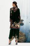 Shop_Rajdeep Ranawat_Green Silk Velvet Floral, Geometric Band Collar Reza Printed Tunic_at_Aza_Fashions