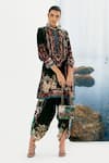 Rajdeep Ranawat_Green Silk Velvet Printed Floral Sonth Dhoti Pant  _Online_at_Aza_Fashions