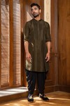 Shop_Darshika Menswear_Green Silk Blend Embroidered Sequin Work Bundi Kurta Set_at_Aza_Fashions