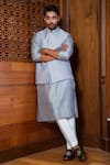 Buy_Darshika Menswear_Blue Cotton Silk Hand Embroidered French Knots Bundi Kurta Set _at_Aza_Fashions