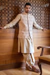 Buy_Darshika Menswear_Beige Cotton Silk Embroidered Bundi Dhoti Pant Set_at_Aza_Fashions