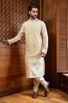 Buy_Darshika Menswear_Beige Cotton Silk Pintucks Kurta Set _at_Aza_Fashions