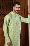 Darshika Menswear_Green Cotton Silk Embroidered Geometric And Floral Motifs Kurta Set _Online_at_Aza_Fashions