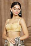 Shimai Jayachandra_Gold Silk Plain V Neck Bustier  _Online_at_Aza_Fashions