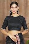 Buy_Shimai Jayachandra_Black Degummed Raw Silk Embroidery Floral Round Neck Blouse _at_Aza_Fashions