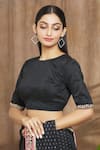 Shimai Jayachandra_Black Degummed Raw Silk Embroidery Floral Round Neck Blouse _Online_at_Aza_Fashions