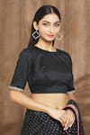 Buy_Shimai Jayachandra_Black Degummed Raw Silk Embroidery Floral Round Neck Blouse _Online_at_Aza_Fashions