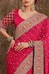 Buy_SHIKHAR SHARMA_Fuchsia Chinon And Raw  Lining Taffeta Embroidery Saree With Blouse _Online_at_Aza_Fashions