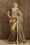 Buy_SHIKHAR SHARMA_Gold Saree Metallic Tissue Embroidered And Woven Shimmer With Raw Silk Blouse _at_Aza_Fashions